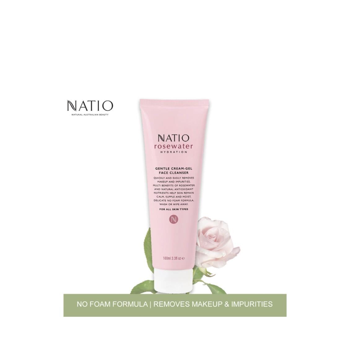 Natio Rosewater Hydration Gentle Cream-Gel Face Cleanser 100g