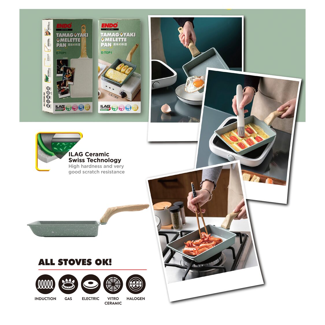 Endo Tamagoyaki IH Omelette Pan - Bisque Beige (E-TOP1)