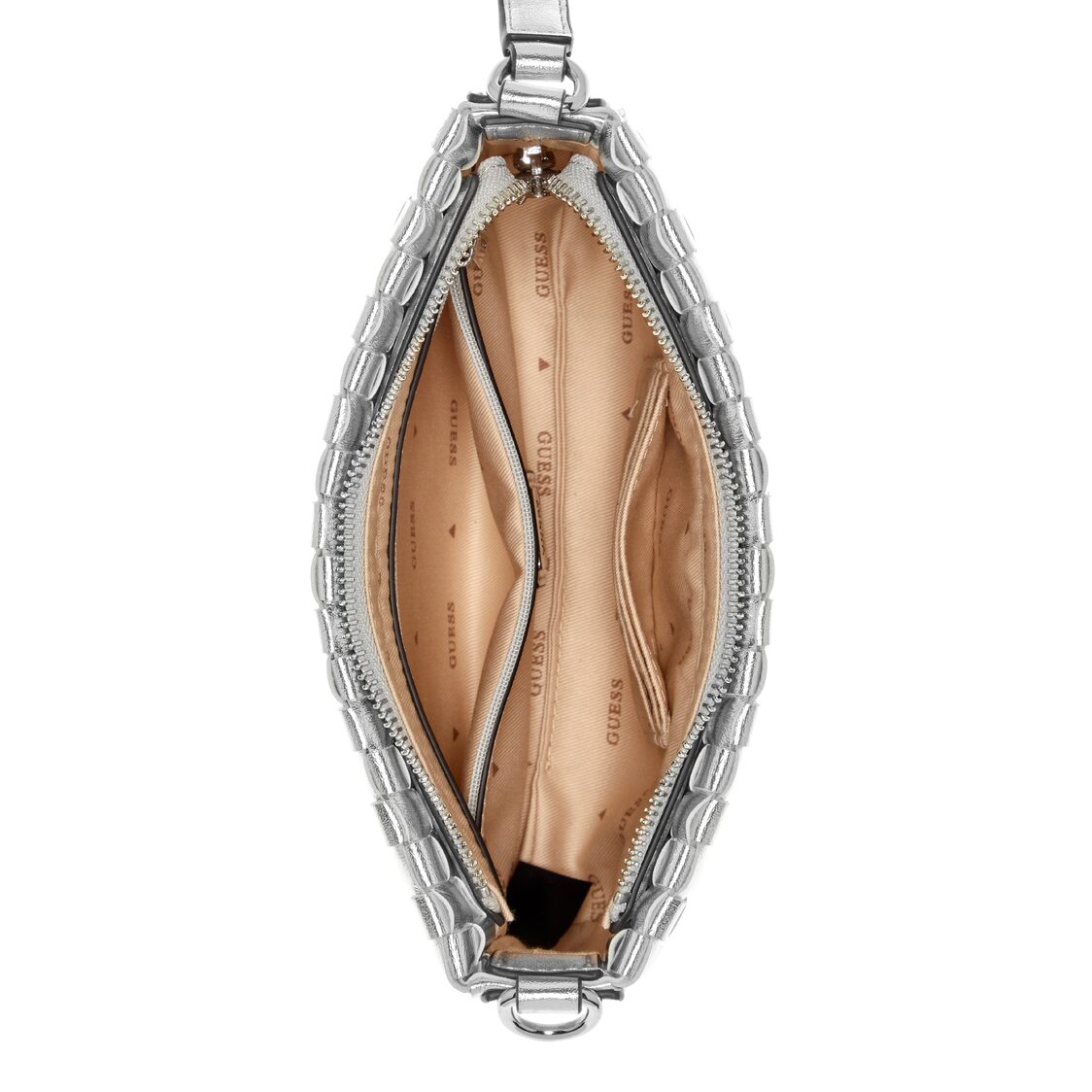 Guess Twiller Mini Top Zip Shoulder,Silver