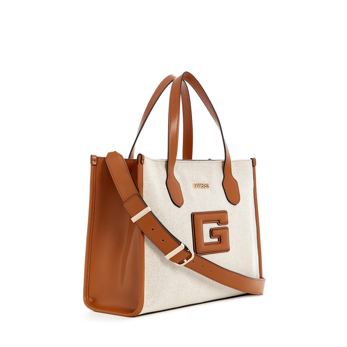 Guess G Status 2 Compartment Tote - Natural/Cognac