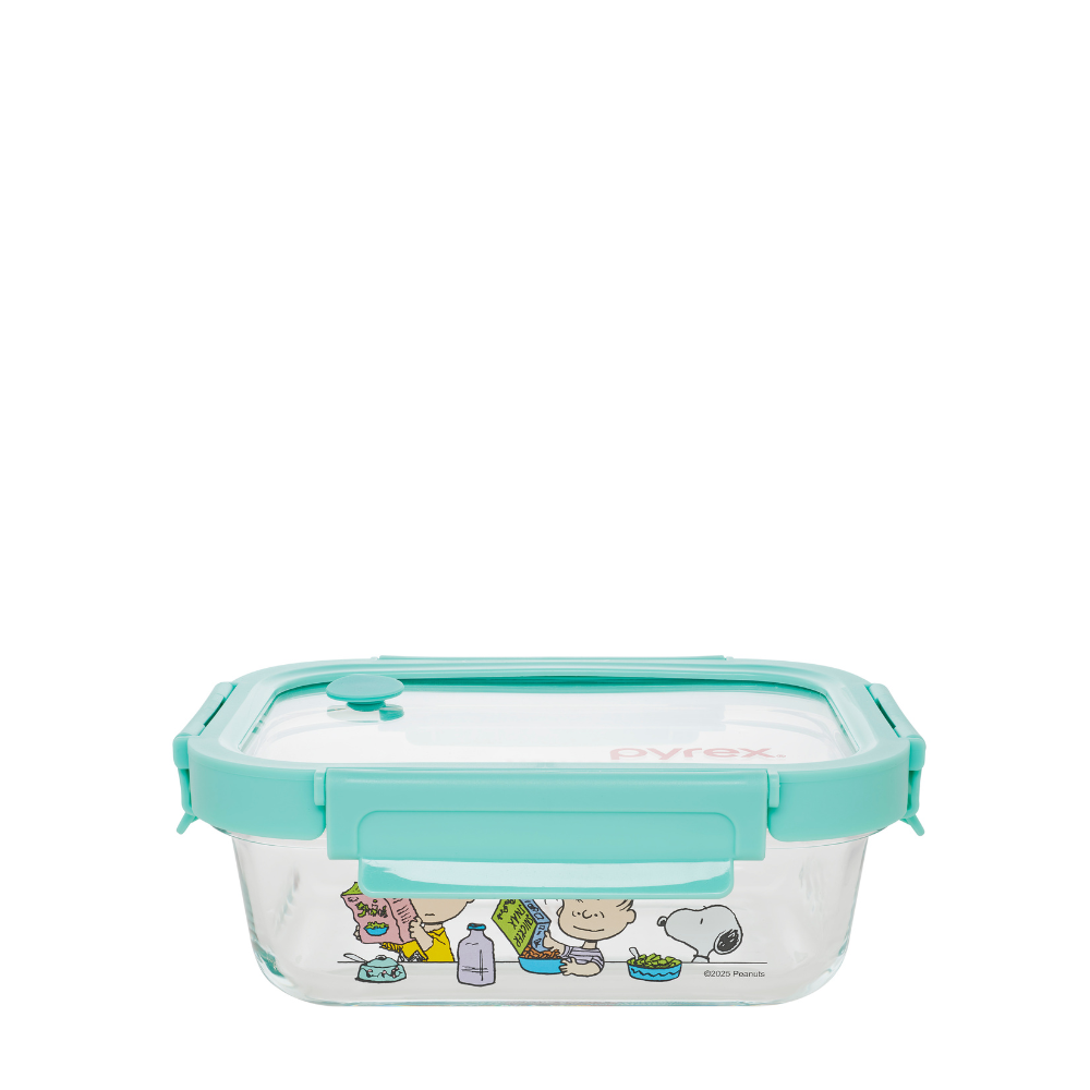 Pyrex 2pc Rectangle Glass Storage 640ml + 1050ml - Snoopy Brunch