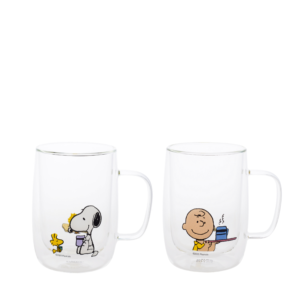 Pyrex 2pc Double Wall Glasses 345ml - Snoopy Brunch