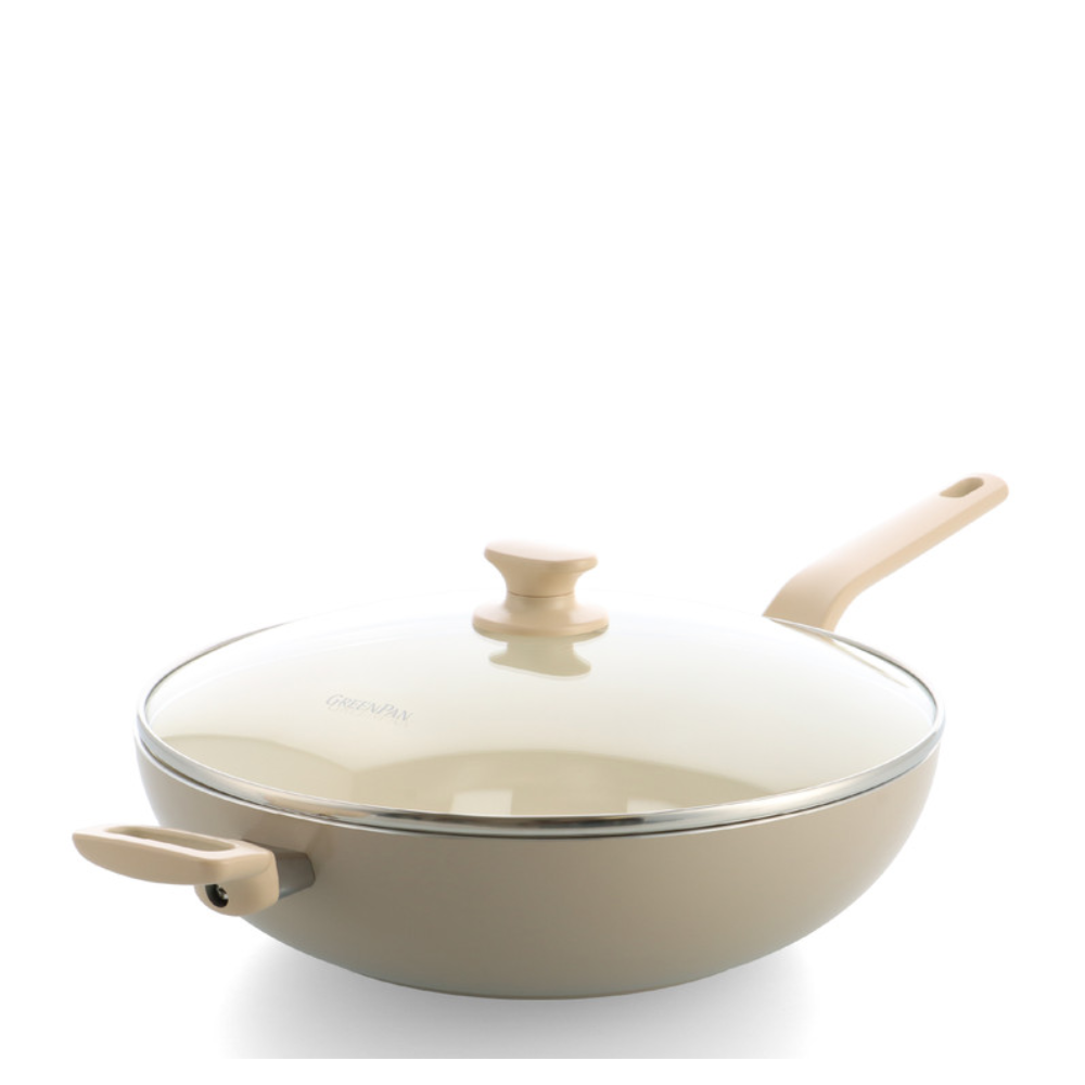Greenpan Essence Taupe 32cm Ceramic Wok With Lid GPEE073302