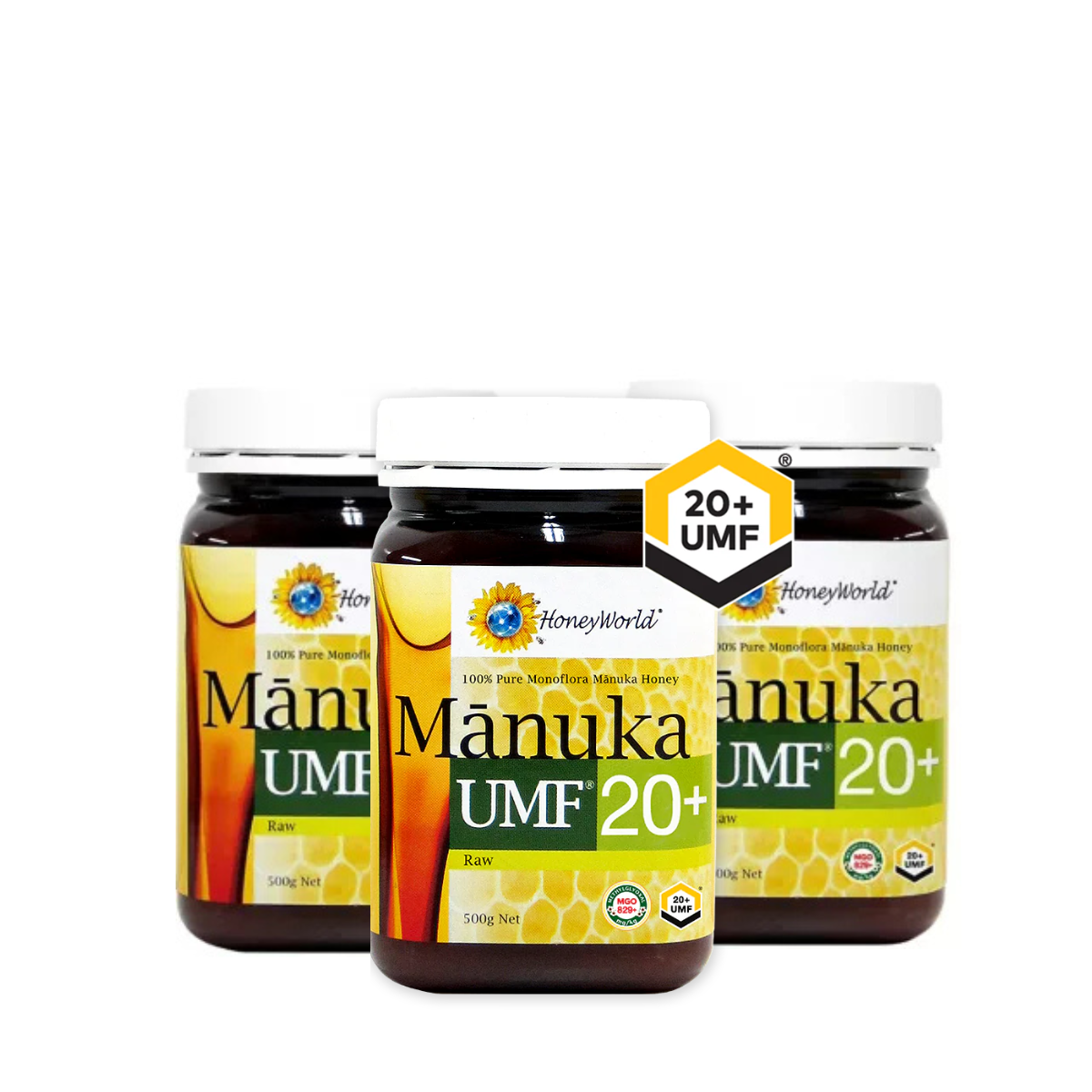 Honeyworld Raw Manuka Honey UMF20+ 500g (3 Bottles)