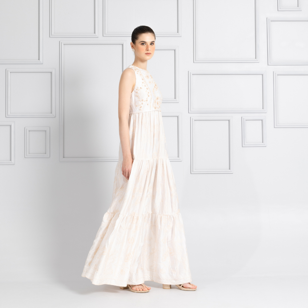 Votum Heritage Satin Embroidered Gathered Long-Dress F