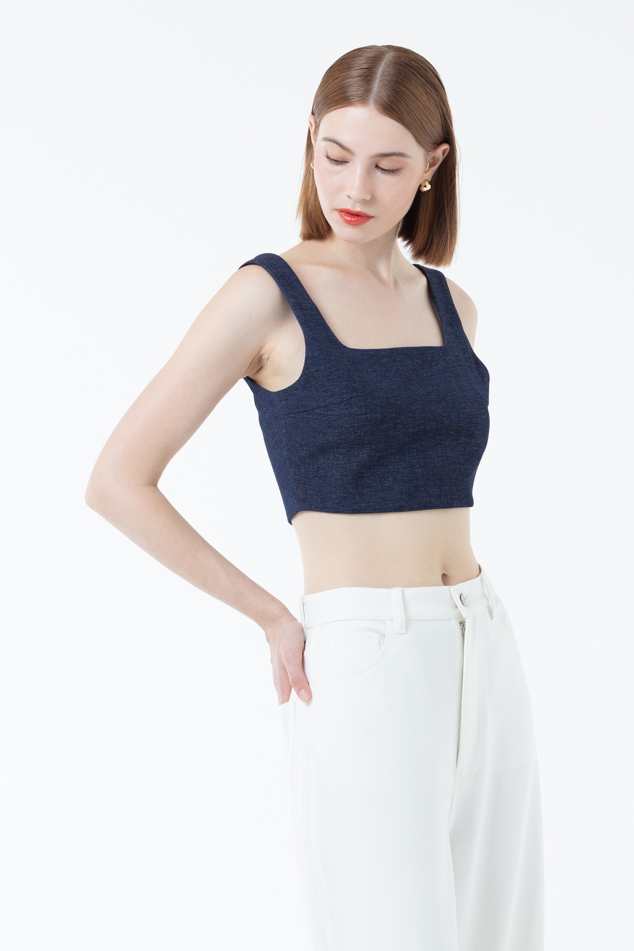 K/Woods Square Neck Cropped Top - Navy