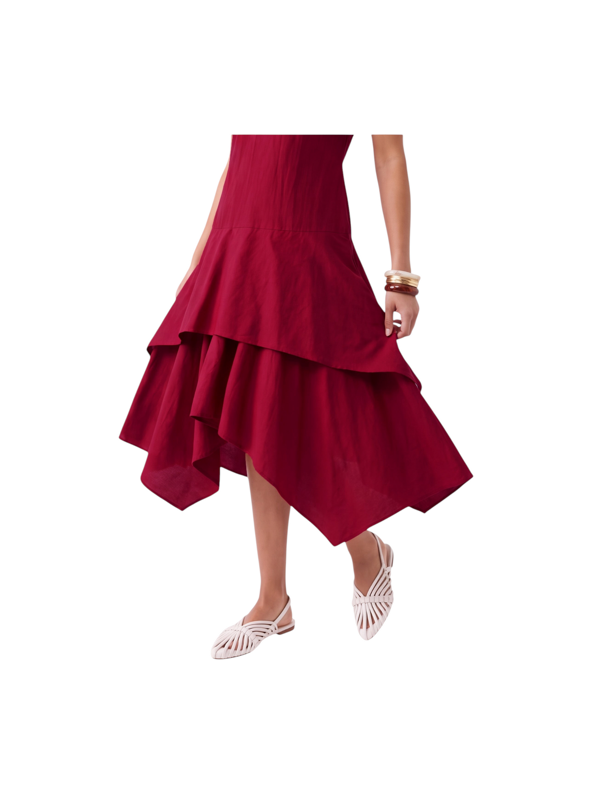 Metro Singapore Departmental Store - Celebrating 69 Years in SG K/Woods red sleeveless dress with handkerchief hem