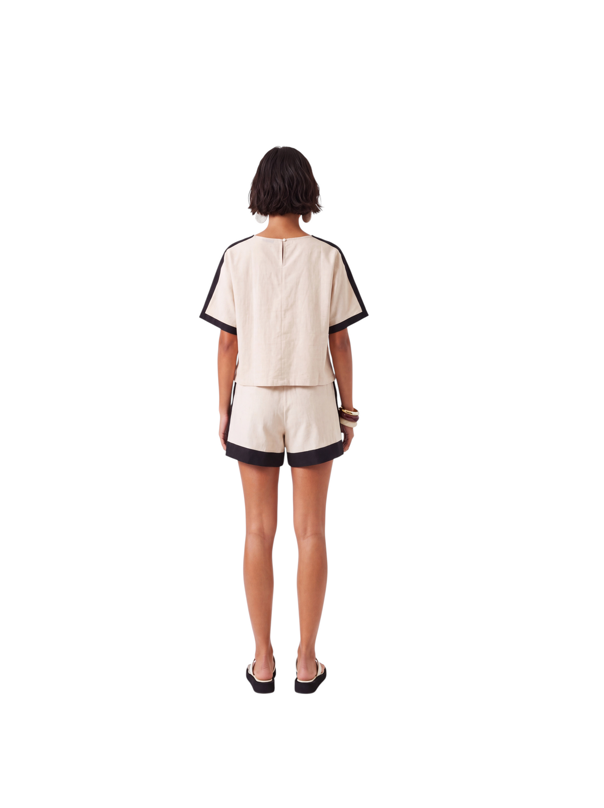 Metro Singapore Departmental Store - Celebrating 69 Years in SG K/Woods beige boatneck top and shorts with black piping