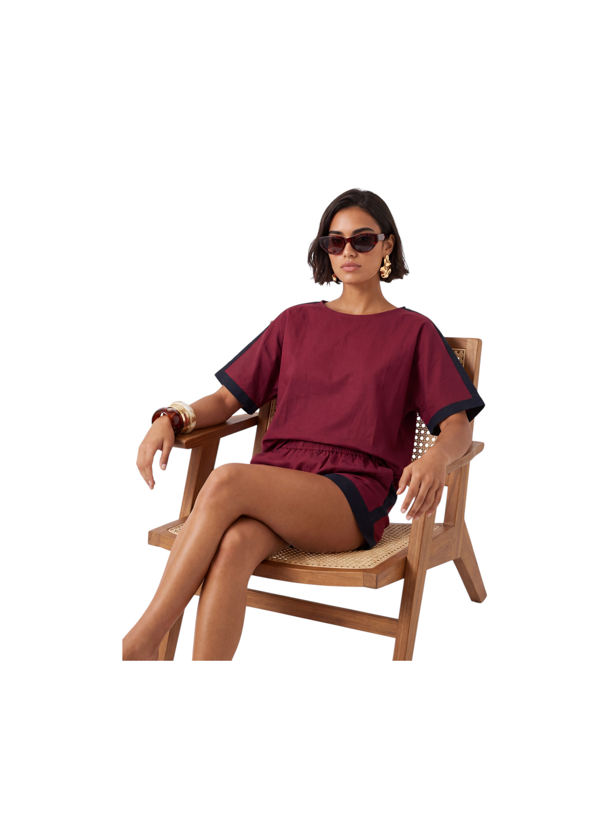 Metro Singapore Departmental Store - Celebrating 69 Years in SG K/Woods boatneck top with contrast piping in burgundy