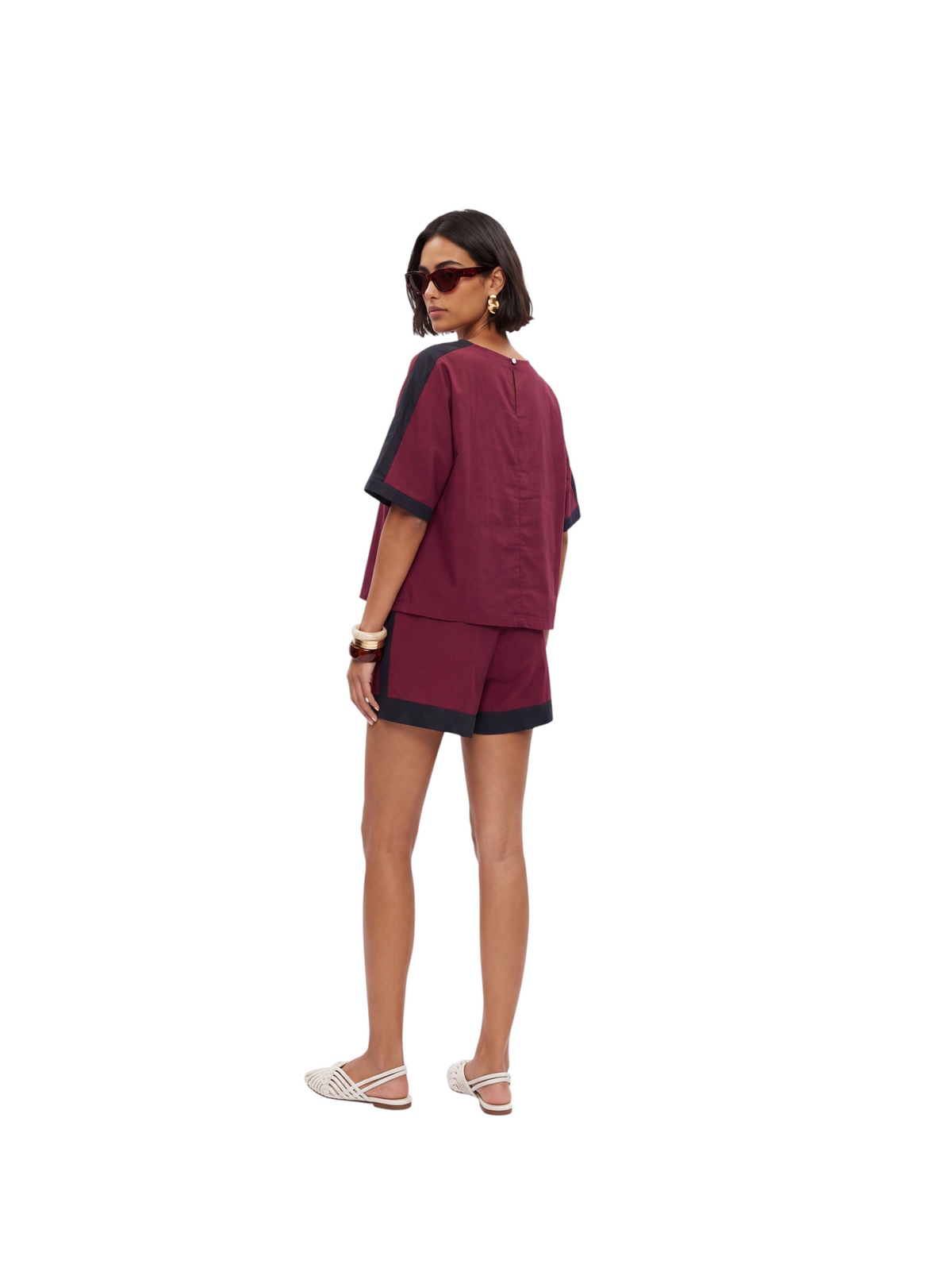 Metro Singapore Departmental Store - Celebrating 69 Years in SG K/Woods burgundy boatneck top with contrast piping