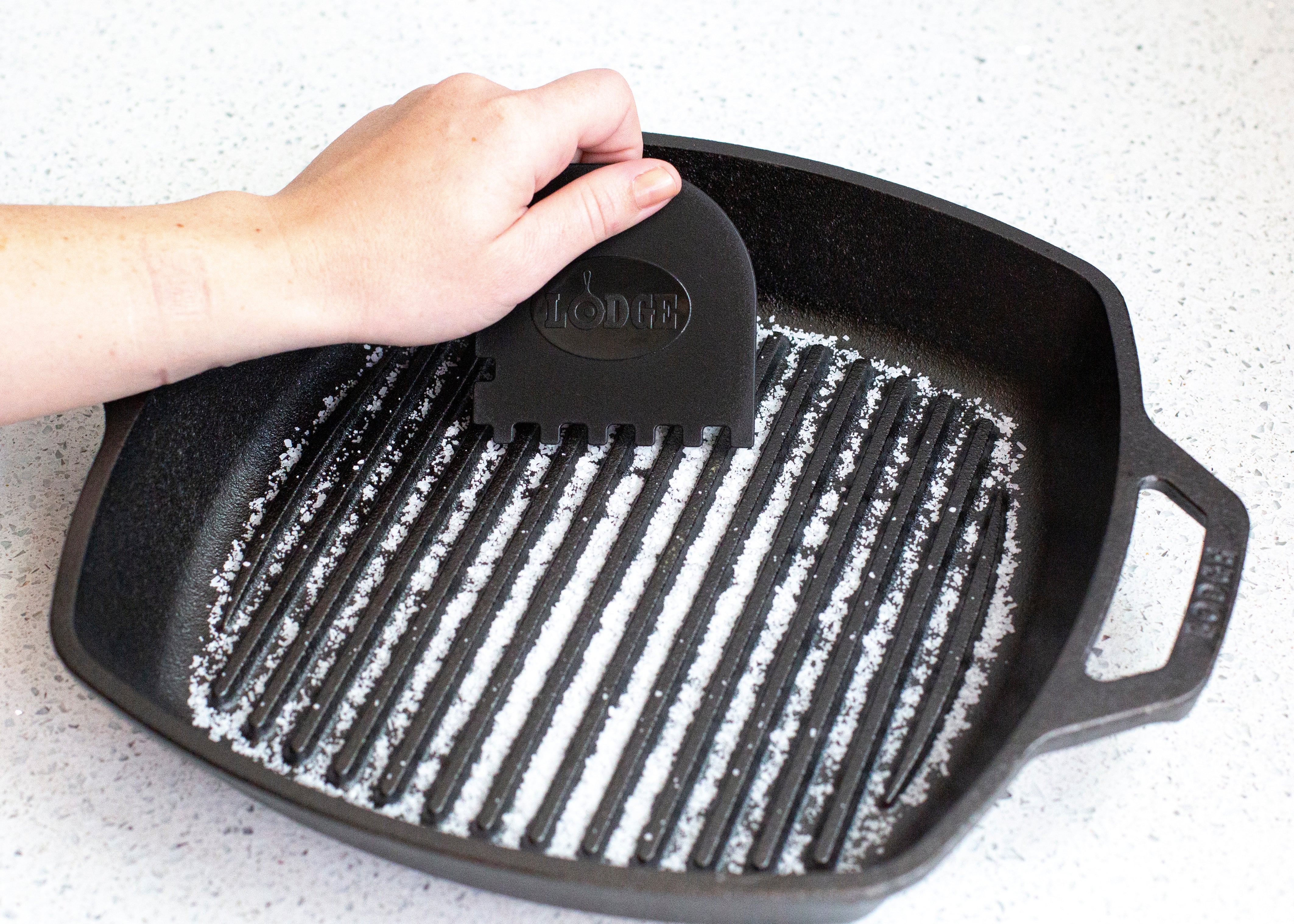 Lodge 10.25inch Seasoned Cast Iron Skillet + 8inch Cast Iron Antler Trivet + 10inch Scrub Brush + Scraper Set