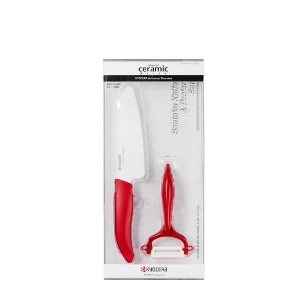 Kyocera 5.5" Advanced Ceramic Santoku Knife & Peeler Set - Red (FK140WH-CP10N RD)