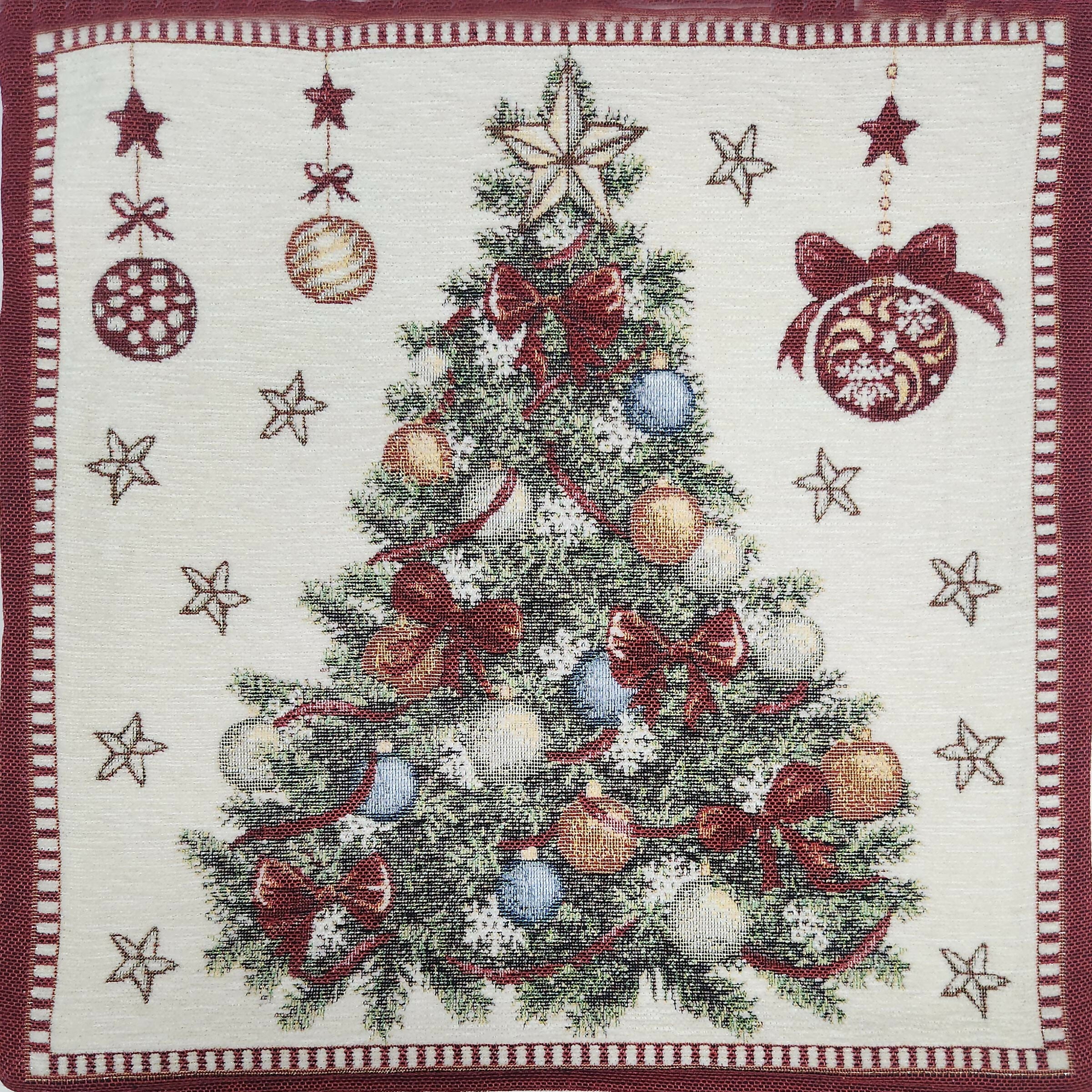 Rapee Frame Christmas Tree Woven on Chenille Cushion Cover – 45 x 45 cm – Natural
