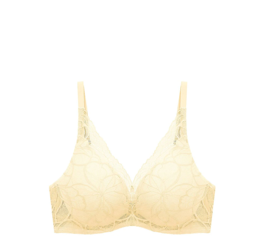 Triumph Body Make Up Illusion Lace Wired Push Up Deep V Bra Honey Yellow