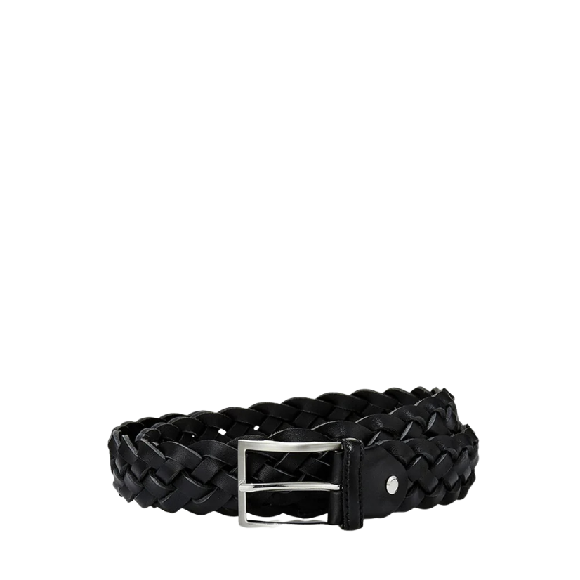 Man On The Boon Made In Italy Weaving Leather Belt Black