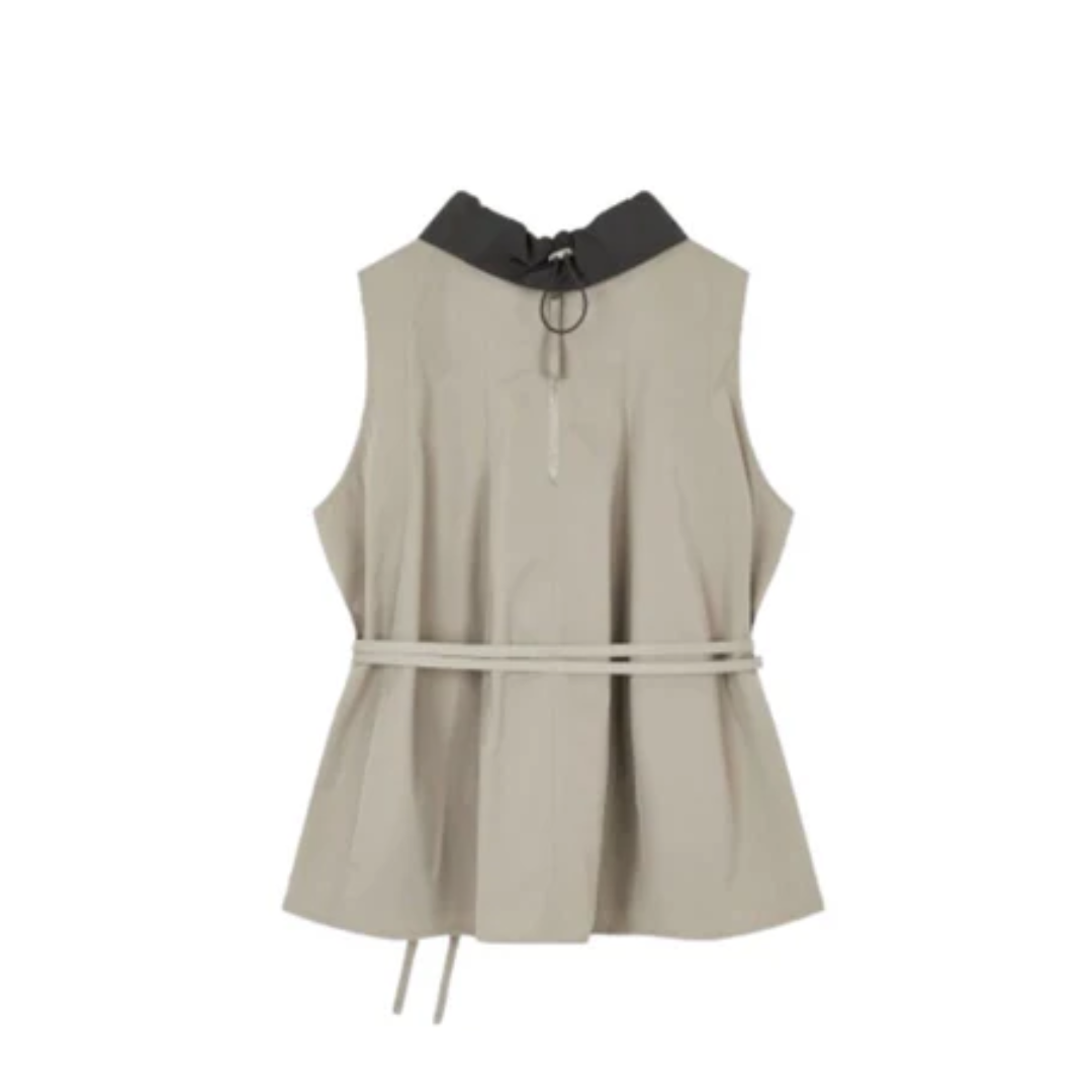 Studio Tomboy Detachable Collar A-Line Flared Blouse Khaki Beige