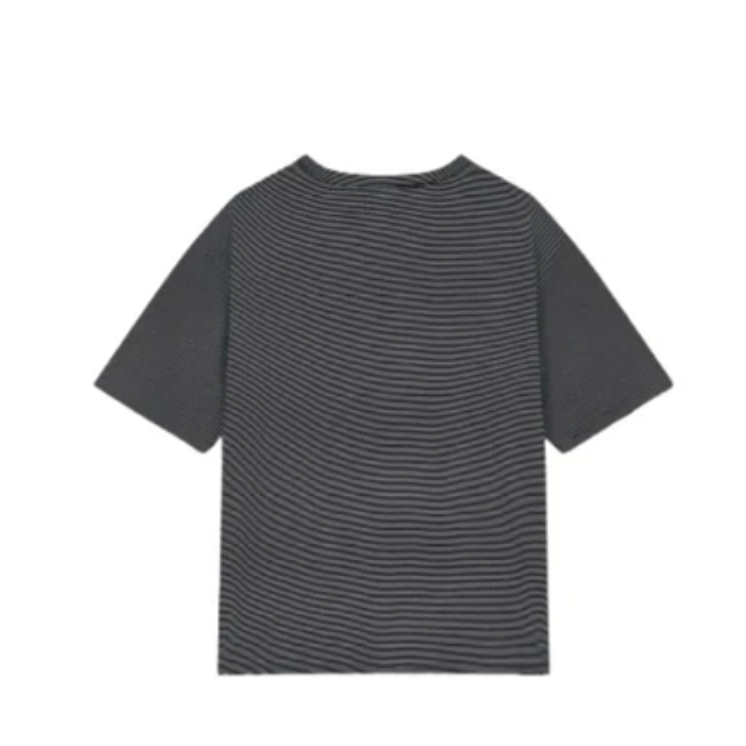 Studio Tomboy Hem String One Pocket Stripe T-Shirt Black