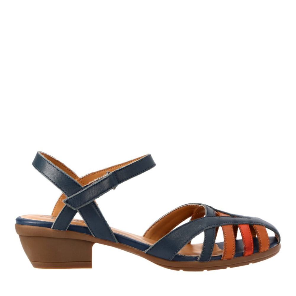 Barani Leather Heeled Sandals with Back Strap (Short) 19612 Navy Multi