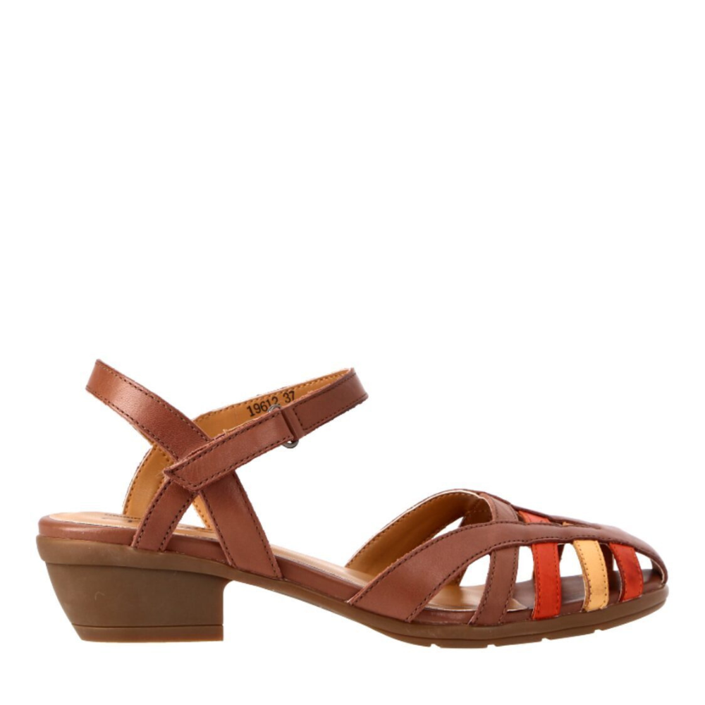 Barani Leather Heeled Sandals with Back Strap (Short) 19612 Brown Multi