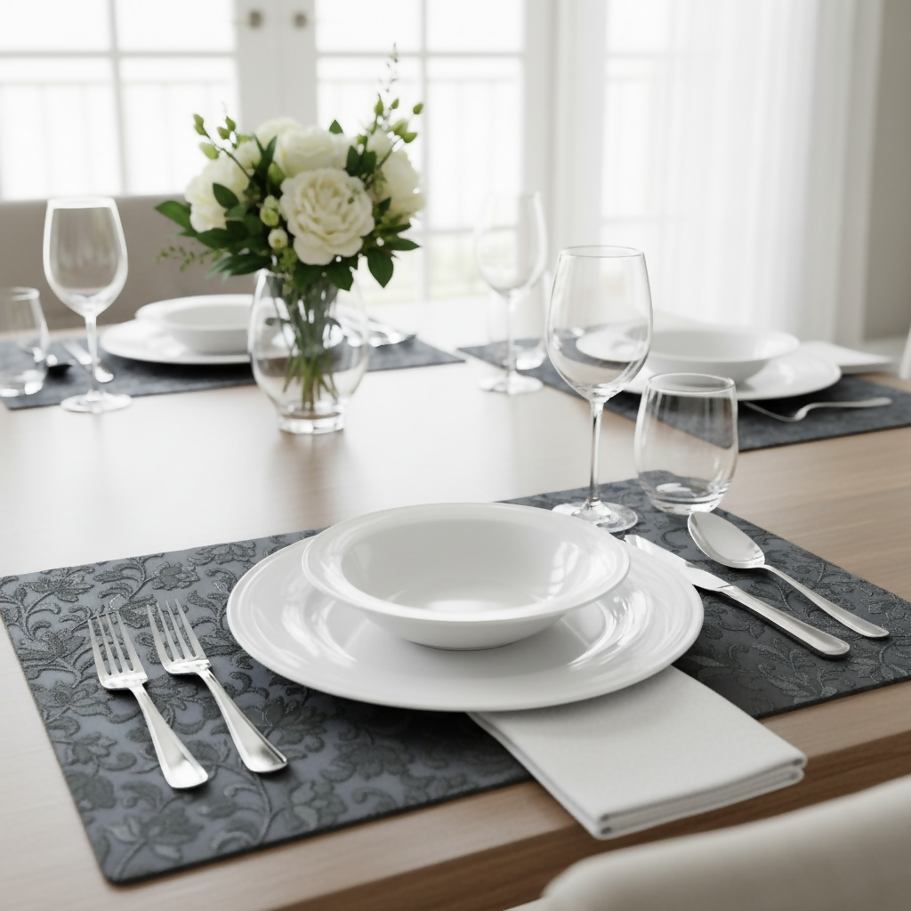 Rapee Ember Embossed PU Placemat – 30 x 45 cm – Black