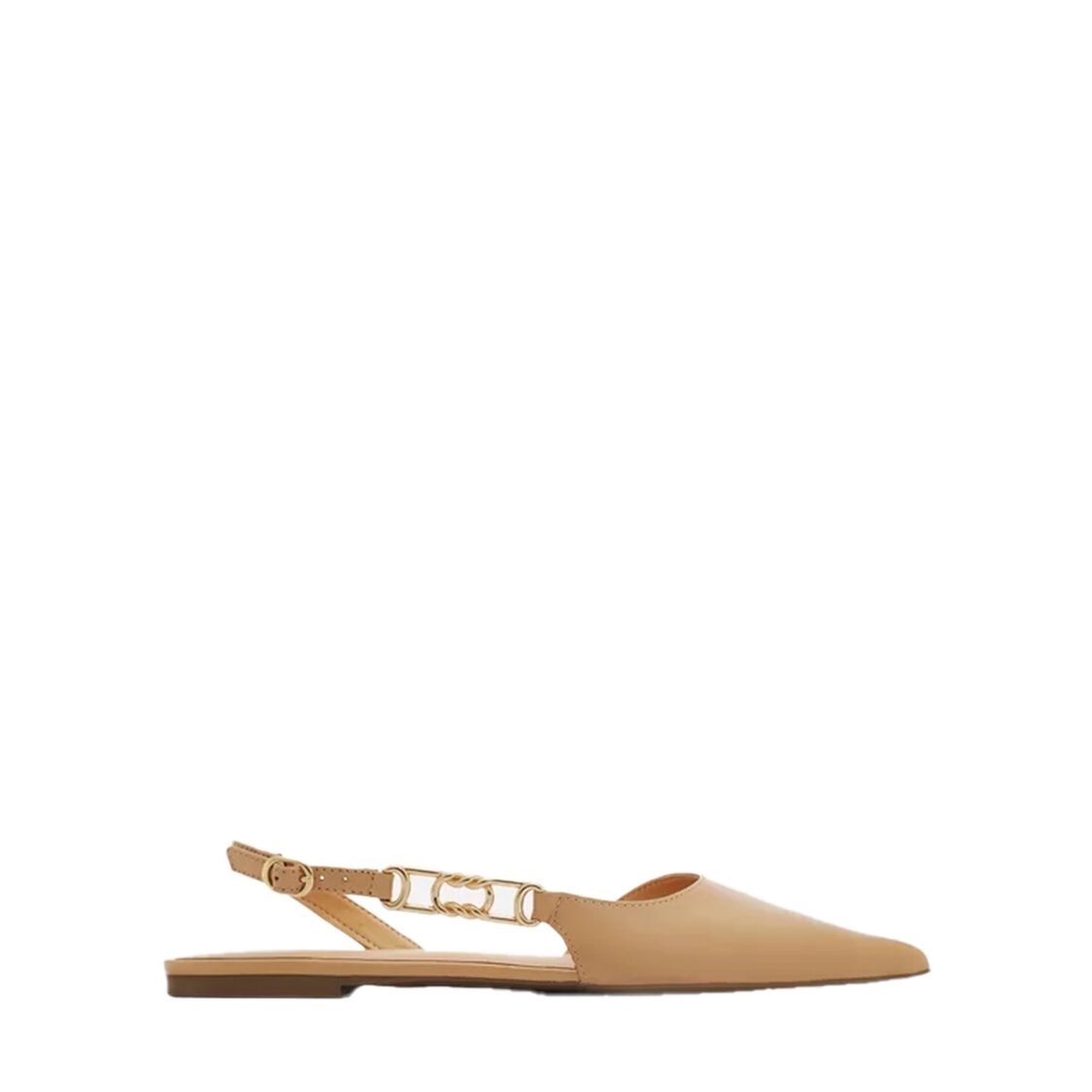 Arezzo Slingback Pointy Toe Leather Flat Nude