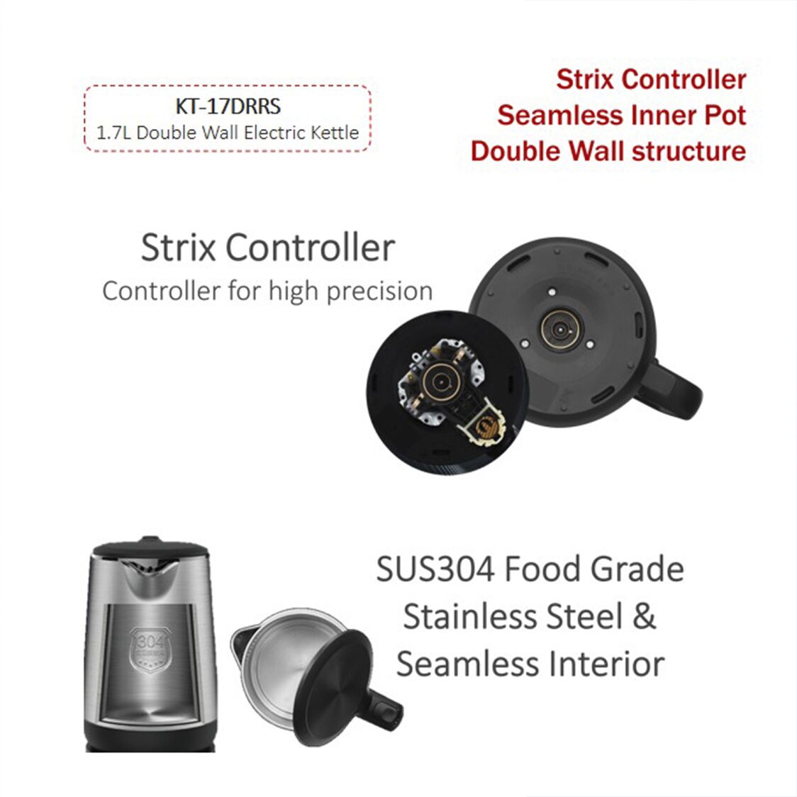 Toshiba 1.7L Double Wall Stainless Steel Kettle (KT-17DRRS)