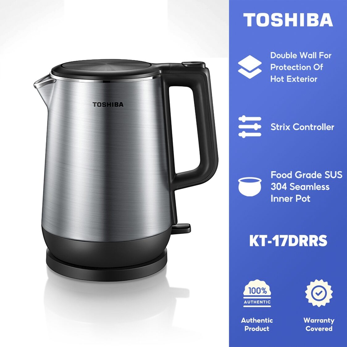Toshiba 1.7L Double Wall Stainless Steel Kettle (KT-17DRRS)