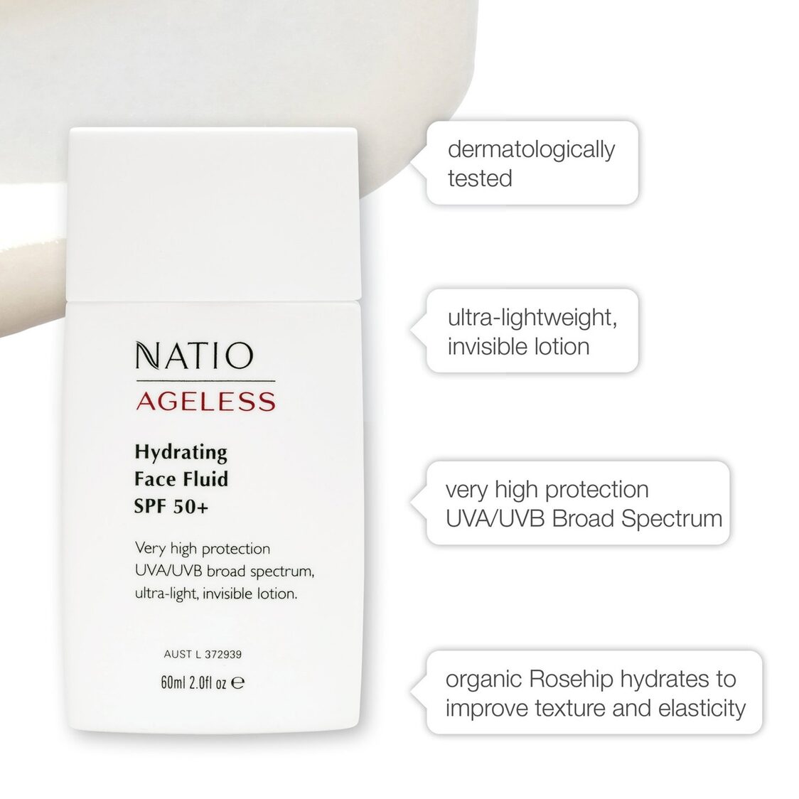 Natio Ageless Hydrating Face Fluid SPF 50+ 60ml