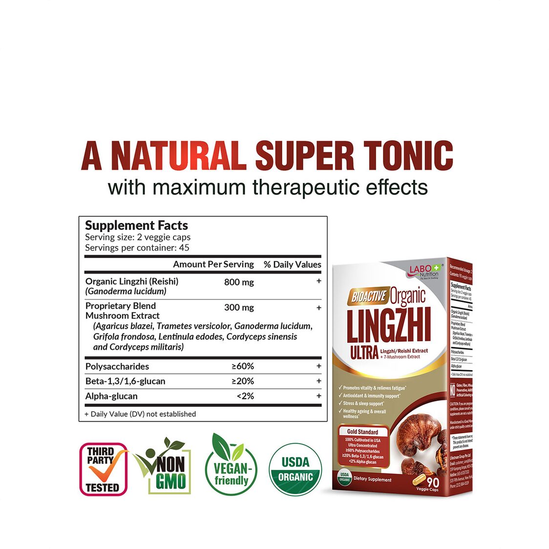 Labo Nutrition Bioactive Organic LINGZHI ULTRA 90 Veggie Caps Twin Pack