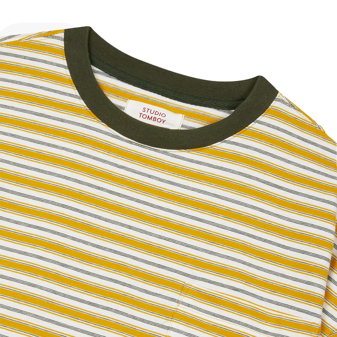 Studio Tomboy Stripe Pocket Short Sleeve T-Shirt Mustard
