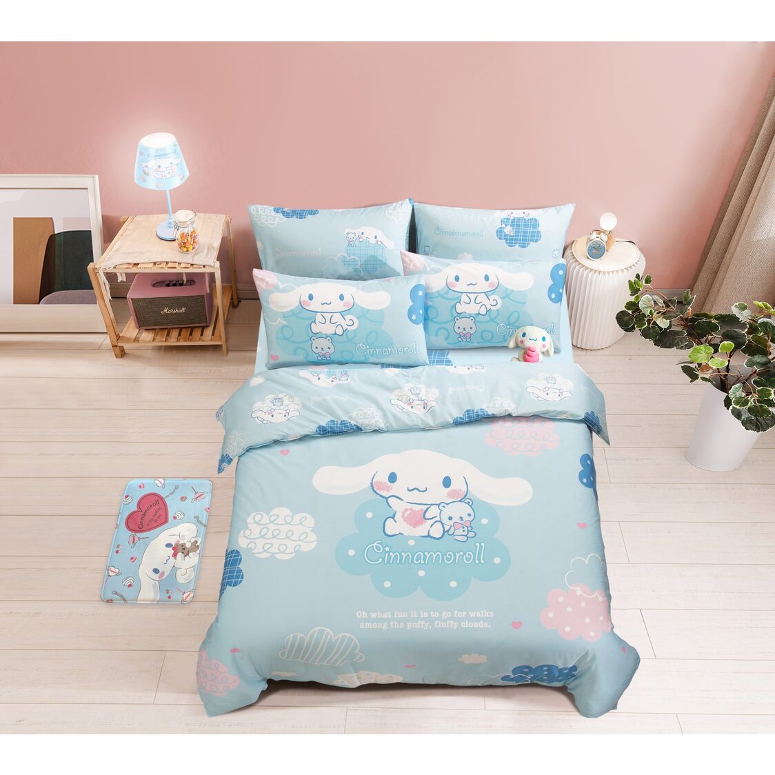 Sanrio Cinnamonroll 900TC 100% Cotton Sateen Quilt Cover Set Fluffy Cloud (Reversible)
