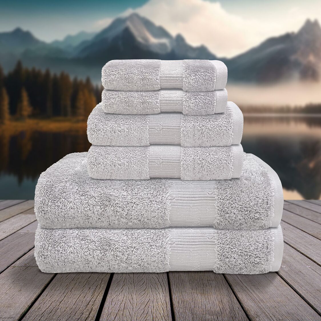 Signature Collection Maia The Voiage Egyptian Cotton 6 PC Exquisite set ( 2 Face Towel + 2 Hand Towel + 2 Bath Towel)- Fur Grey