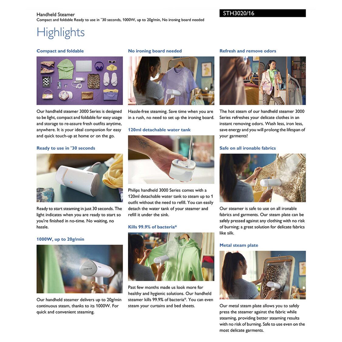 Philips 3000 Series Handheld Steamer 1000W (STH3020/16)