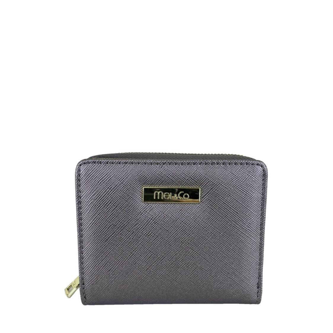 Mel&Co Saffiano Leatherette Bifold Zip Coin Card Wallet