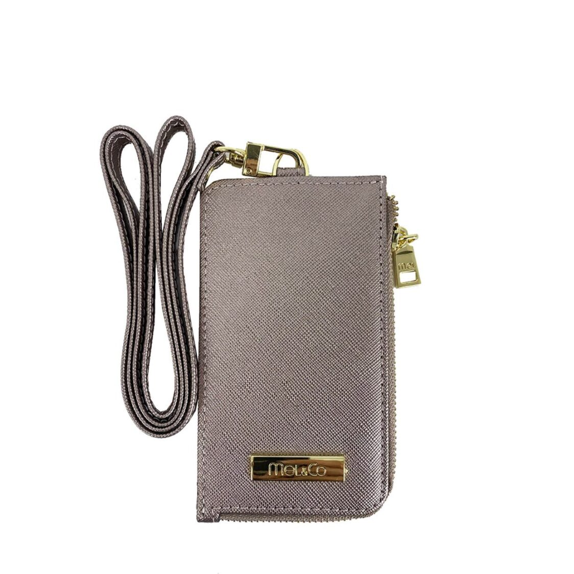 Mel&Co Saffiano Leatherette Zip-Up Lanyard Card Holder