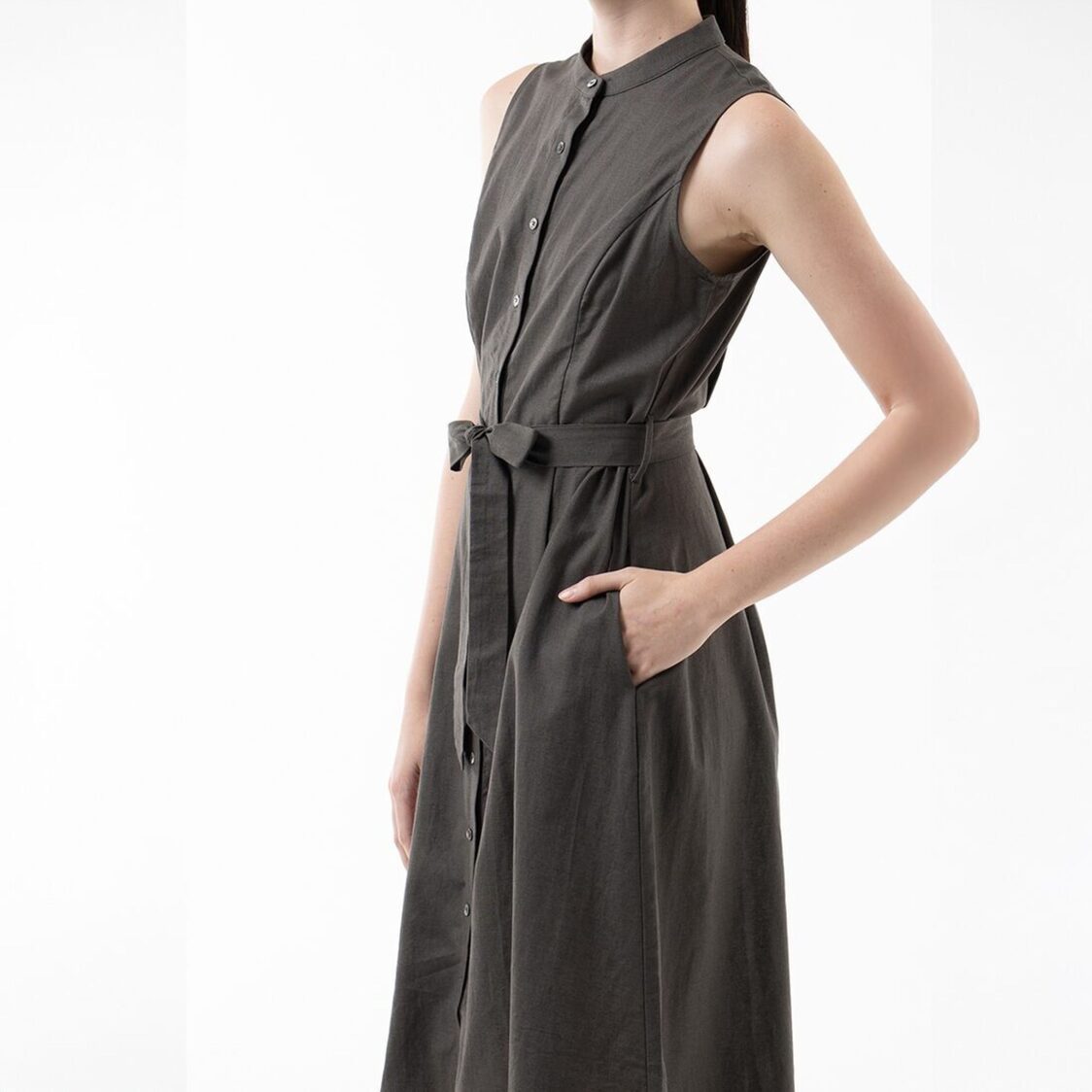 K/Woods Tie-Waist Midi Dress in Dark Olive