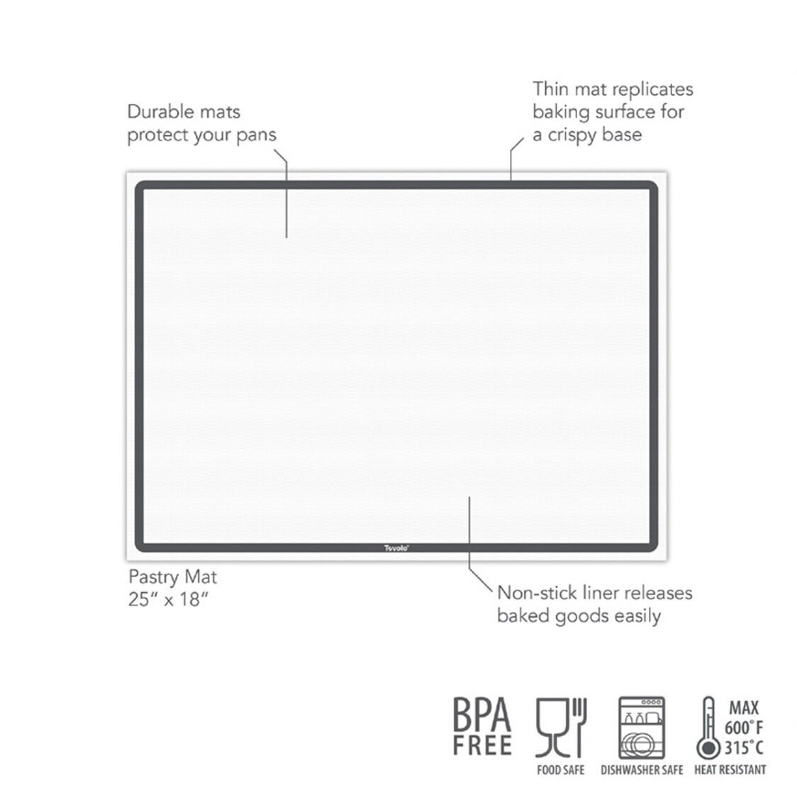 Tovolo TrueBake 25" x 18" Pastry Mat Charcoal