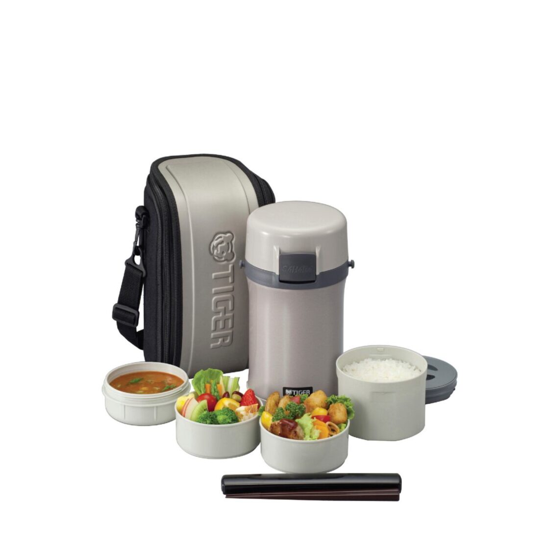 TIGER Vacuum Insulated Double Stainless Steel Lunch Box With Bag 4 Cups (LWU-F200)