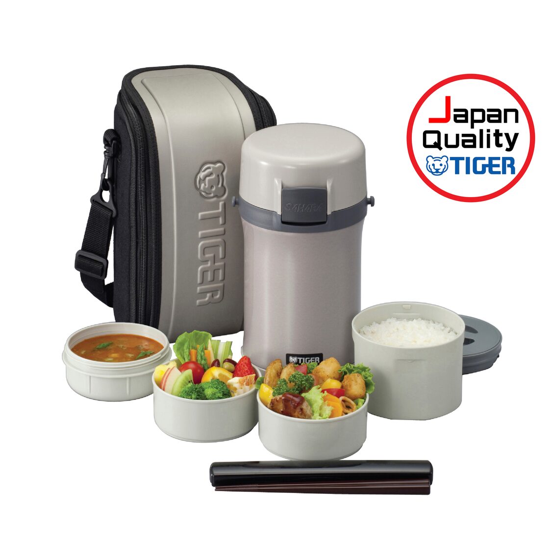 TIGER Vacuum Insulated Double Stainless Steel Lunch Box With Bag 4 Cups (LWU-F200)