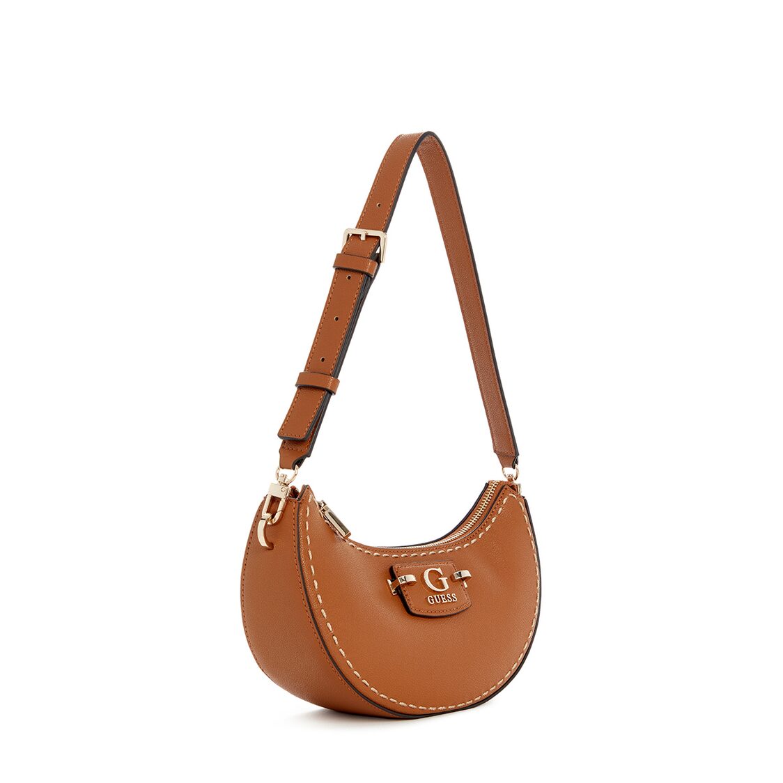 Guess Nastra Top Zip Shoulder Bag, Caramel