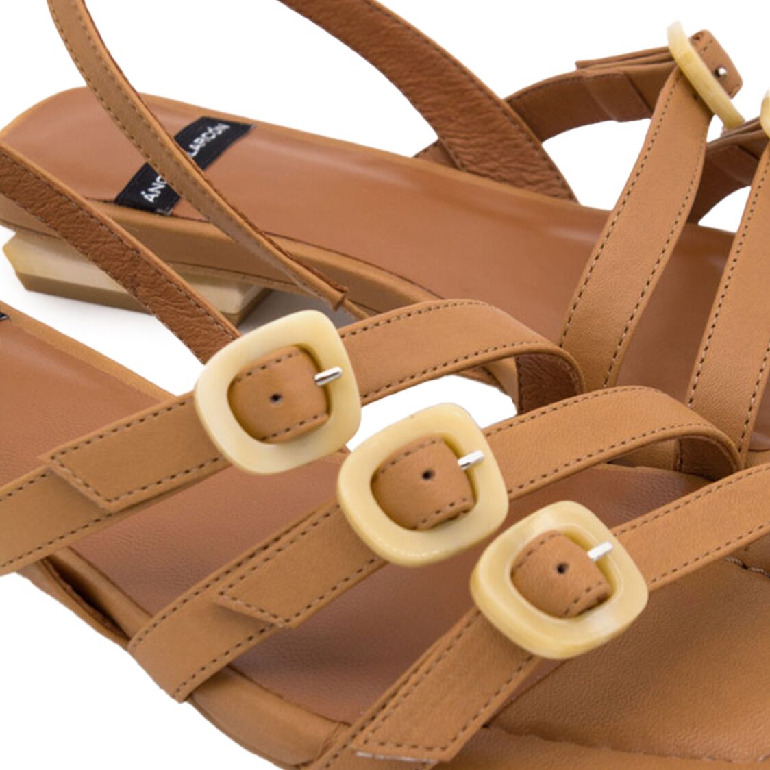 Angel Alarcon Angel Alarcon Crim Leather 3 Strap Buckle Sandal Flat - Camel - Metro Singapore Departmental Store - Celebrating 69 Years in SG