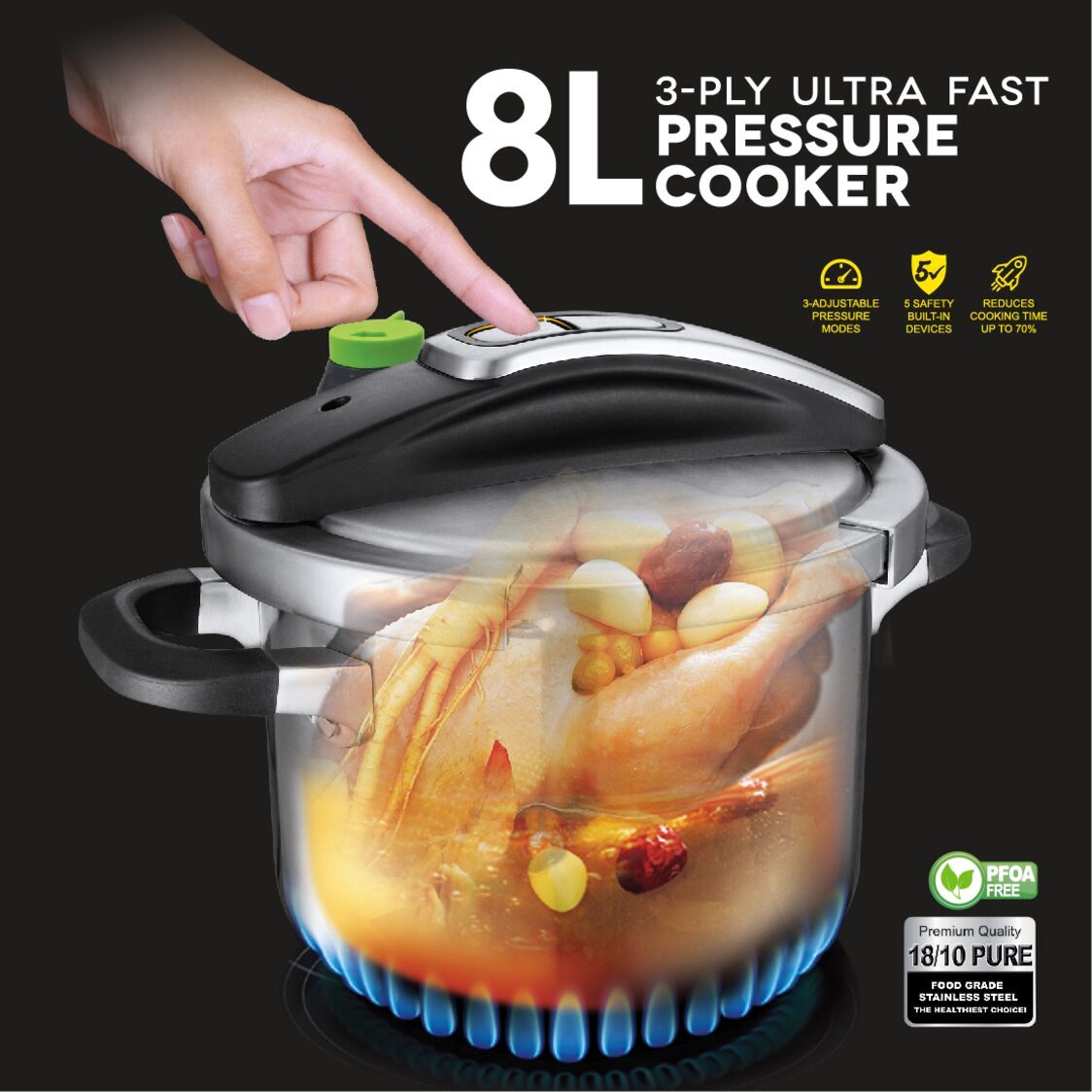 ASD 3 - Ply Ultra Fast Pressure Cooker 8L (HP8002PC) - Metro Singapore Departmental Store - Celebrating 69 Years in SG