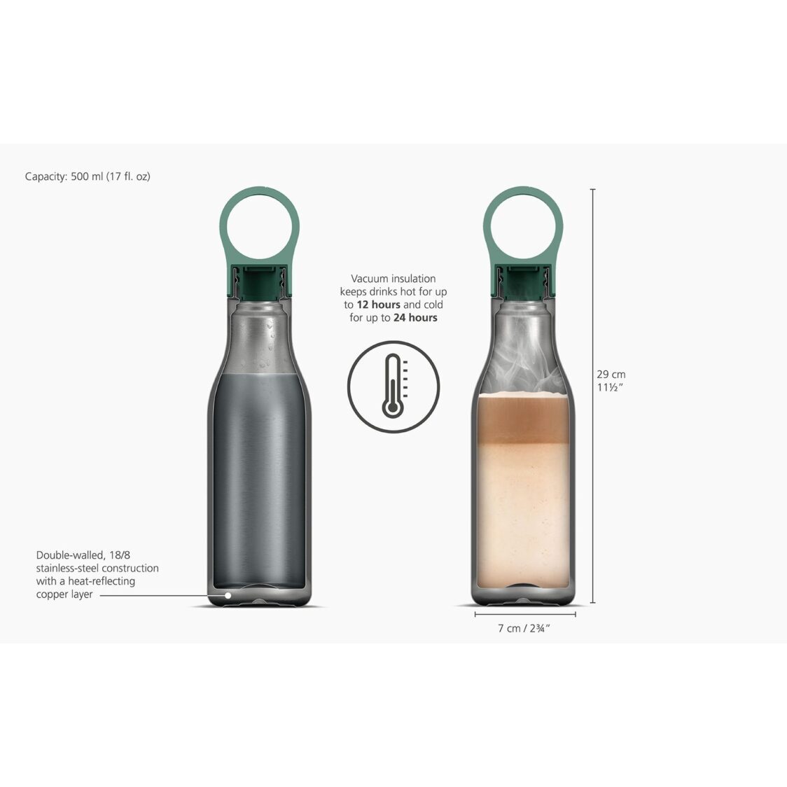 Joseph Joseph Loop 500ml Stainless Steel Vacuum Insulated Water Bottle - Anthracite