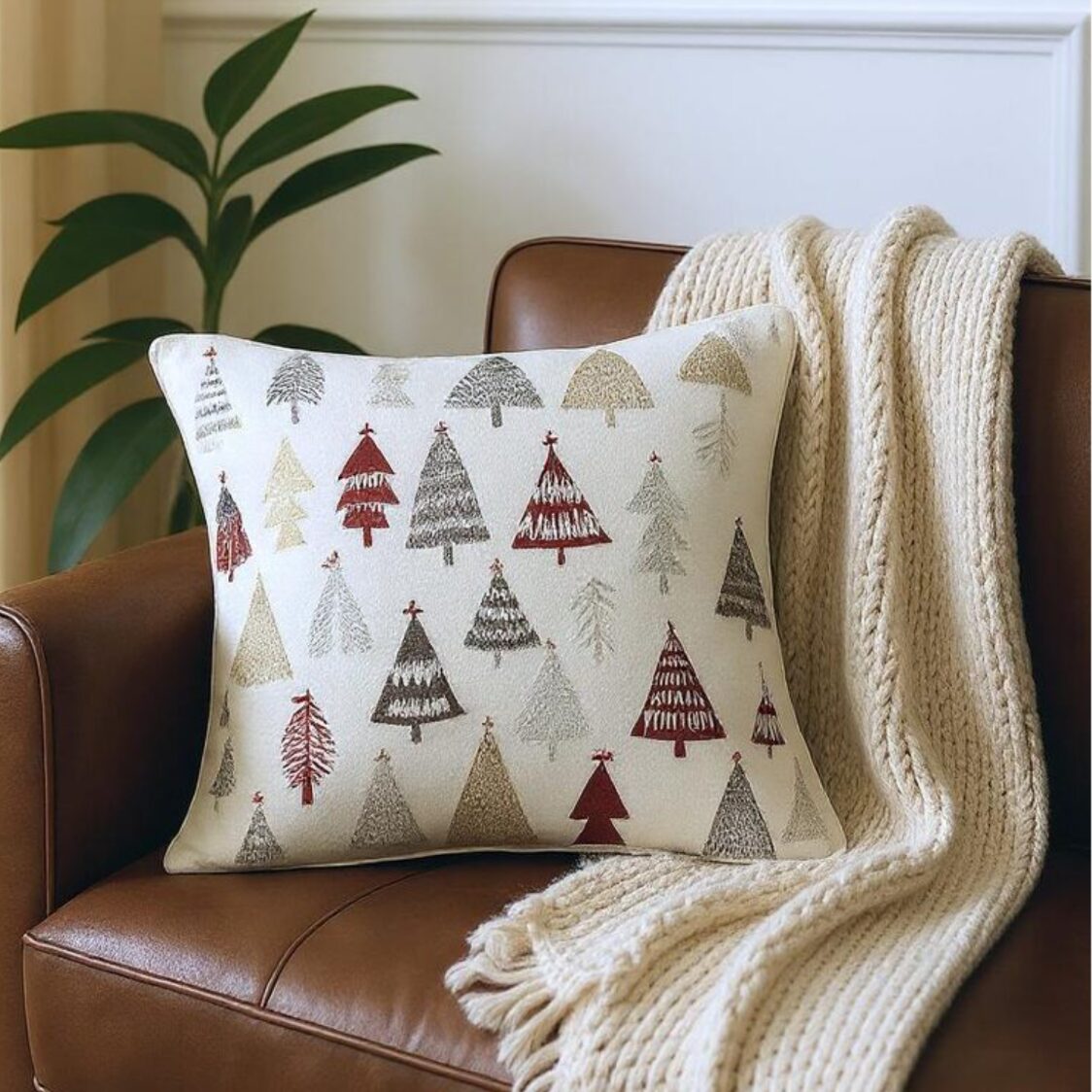 J.Rapee Tree Cushion Cover Natural