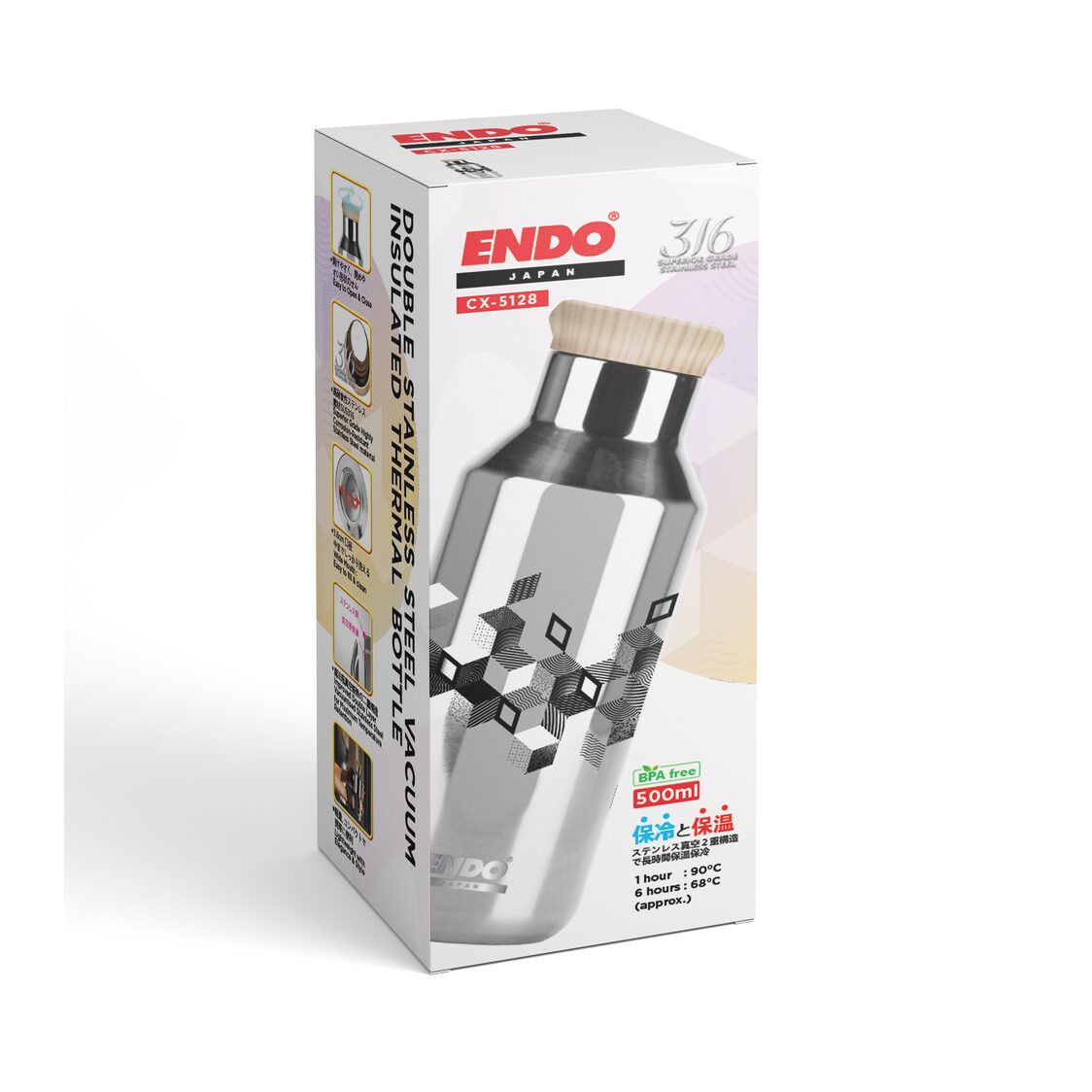 Endo Double Stainless Steel Thermal Bottle 500ml (CX-5128)