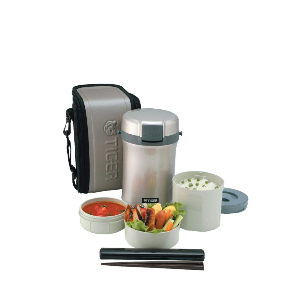 TIGER Vacuum Insulated Double Stainless Steel Lunch Box With Bag 4 Cups (LWU-B200)