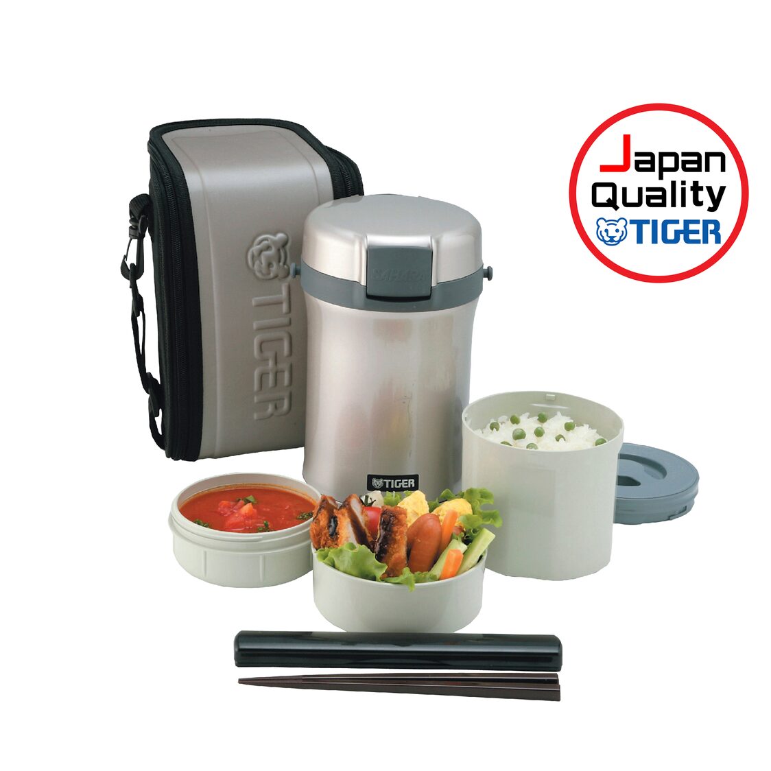 TIGER Vacuum Insulated Double Stainless Steel Lunch Box With Bag 4 Cups (LWU-B200)