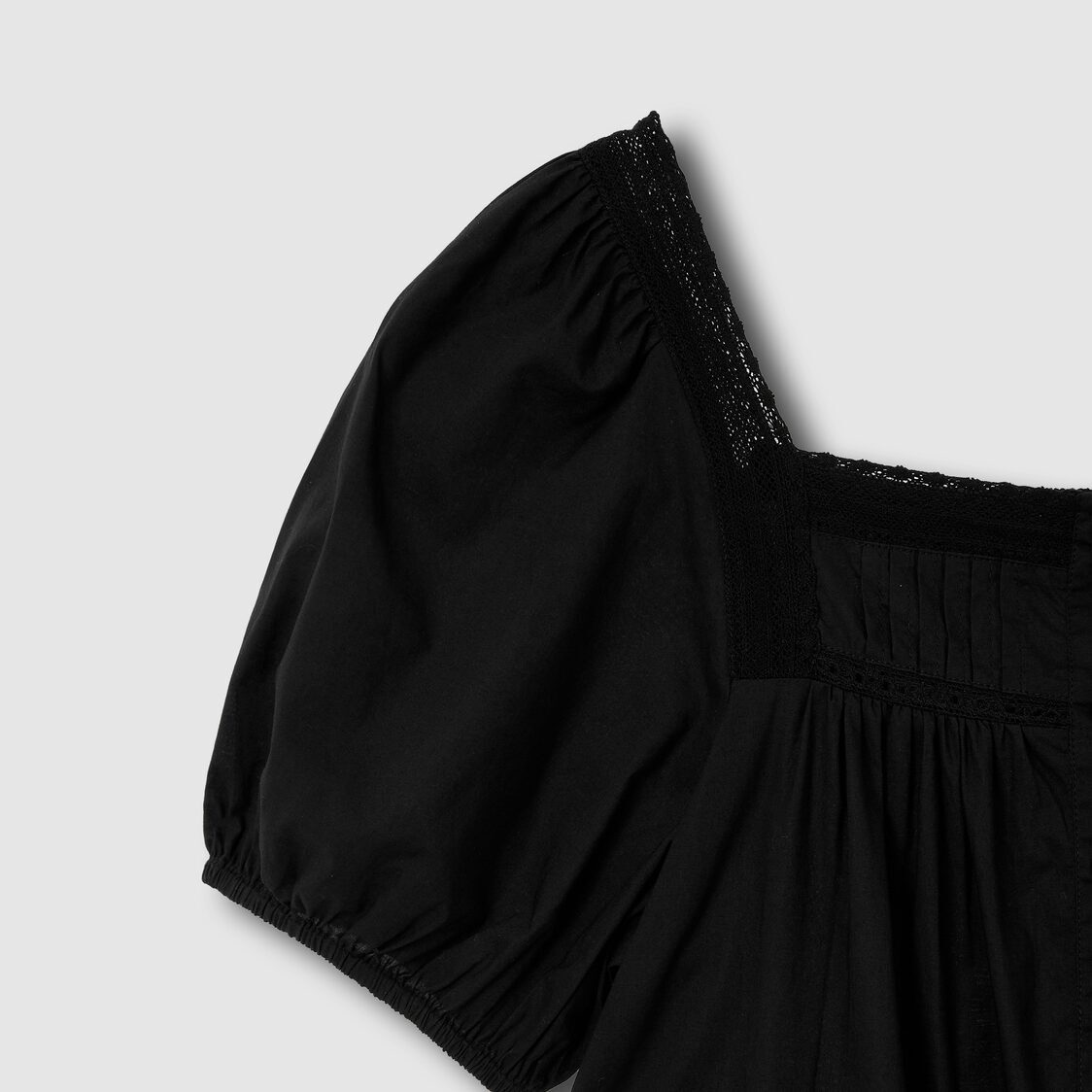 Jaju Women Eyelet Short Sleeve Pajama Dress Black