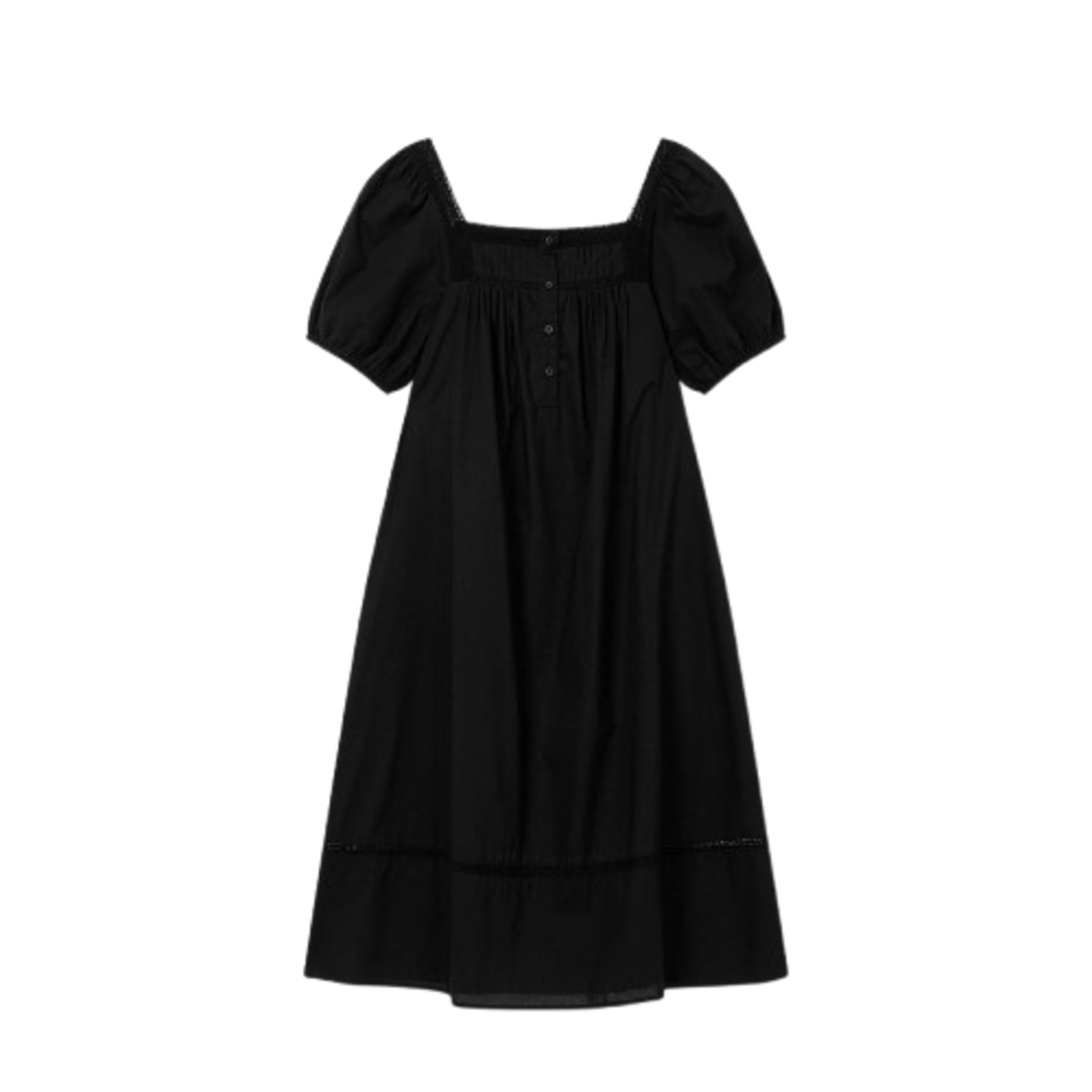 Jaju Women Eyelet Short Sleeve Pajama Dress Black