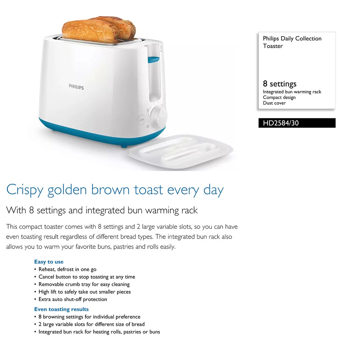 Philips Daily Collection Toaster 830W - Blue (HD2584/30)